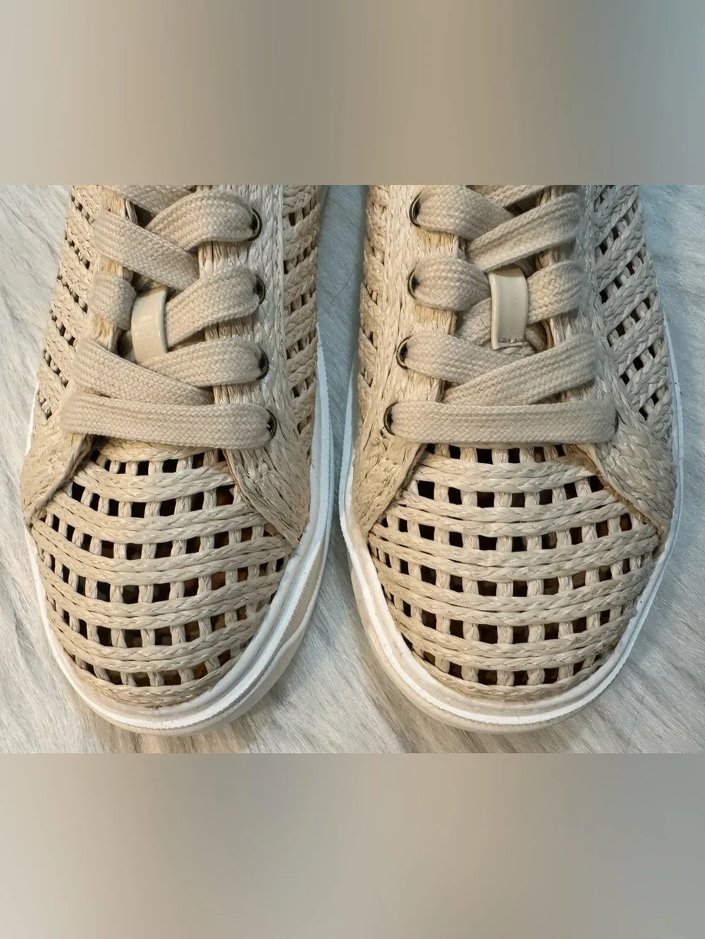 Charles David Sport Reason Raffia Platform Dress Sneaker Cream Ecru NEW